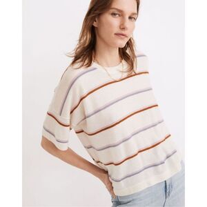Madewell Heather Oatmeal Stripe Responsible Weightless Cashmere Sweater Tee MED